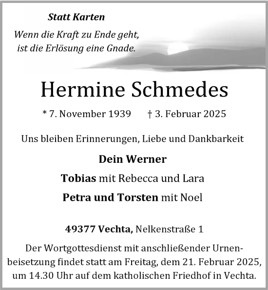 Anzeige von Hermine Schmedes von OM-Medien