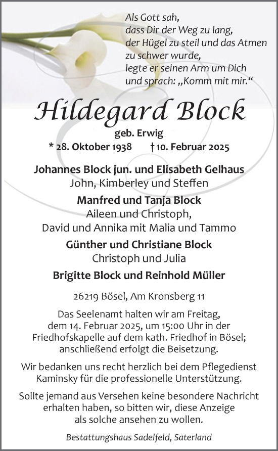 Anzeige von Hildegard Block von OM-Medien