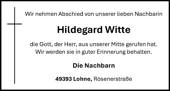 Anzeige von Hildegard Witte von OM-Medien