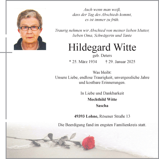 Anzeige von Hildegard Witte von OM-Medien