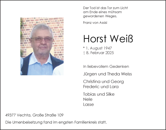 Anzeige von Horst Weiß von OM-Medien