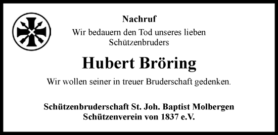 Anzeige von Hubert Bröring von OM-Medien