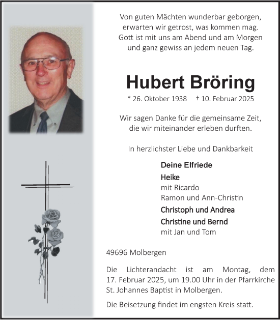 Anzeige von Hubert Bröring von OM-Medien