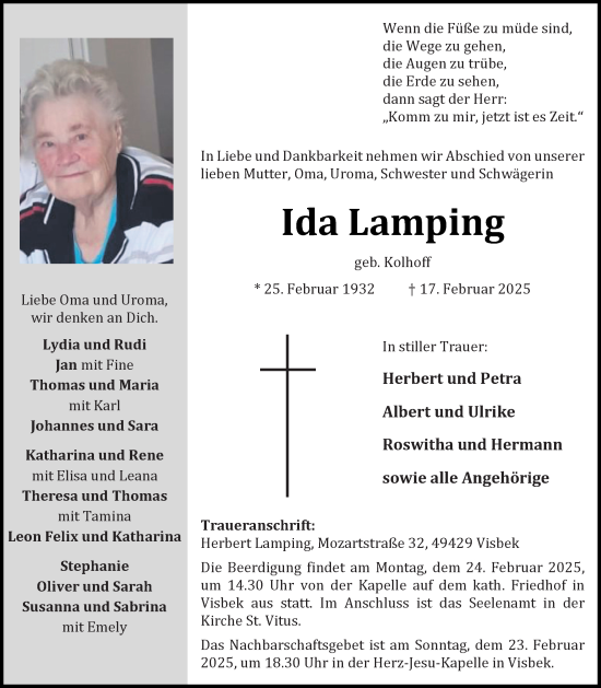 Anzeige von Ida Lamping von OM-Medien