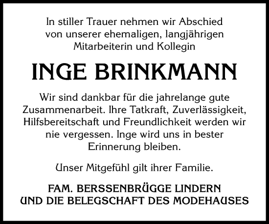 Anzeige von Inge Brinkmann von OM-Medien
