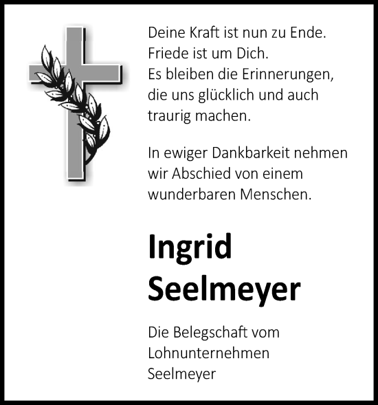 Anzeige von Ingrid Seelmeyer von OM-Medien