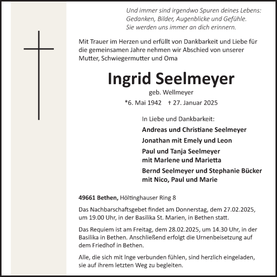 Anzeige von Ingrid Seelmeyer von OM-Medien