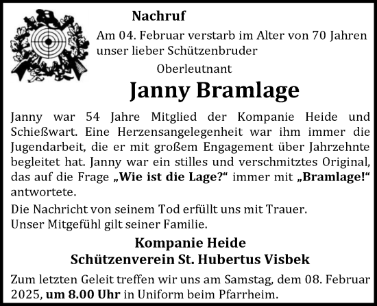Anzeige von Janny Bramlage von OM-Medien