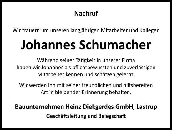 Anzeige von Johannes Schumacher von OM-Medien