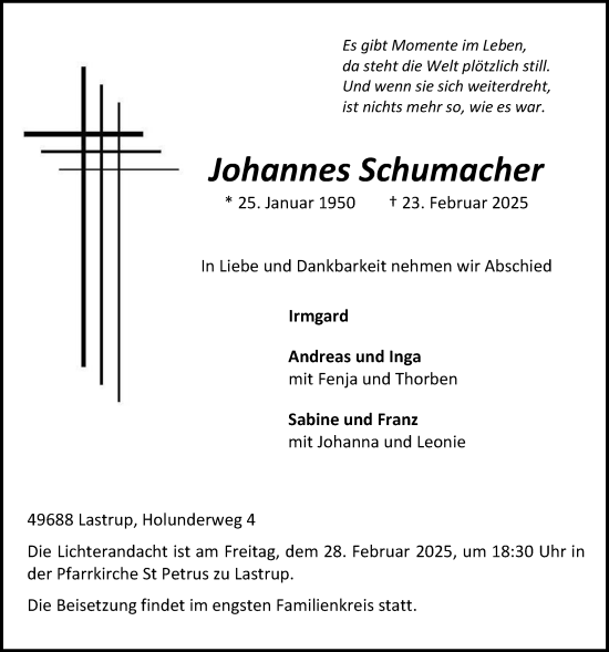 Anzeige von Johannes Schumacher von OM-Medien