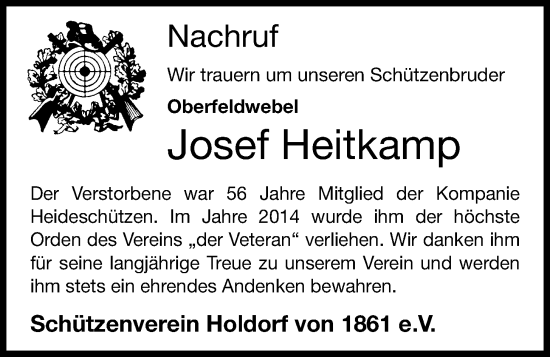 Anzeige von Josef Heitkamp von OM-Medien