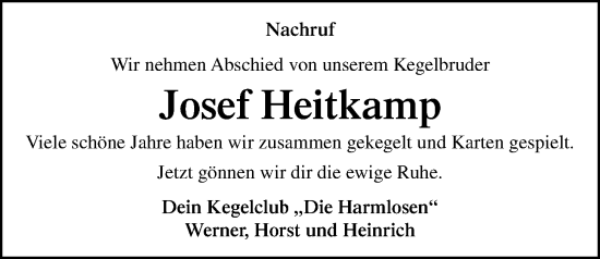 Anzeige von Josef Heitkamp von OM-Medien