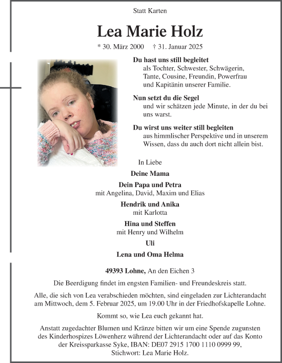 Anzeige von Lea Marie Holz von OM-Medien
