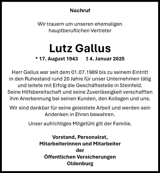 Anzeige von Lutz Gallus von OM-Medien