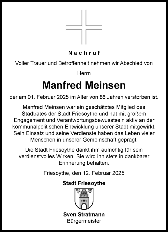 Anzeige von Manfred Meinsen von OM-Medien