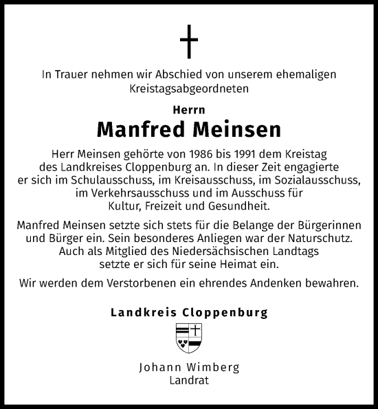 Anzeige von Manfred Meinsen von OM-Medien