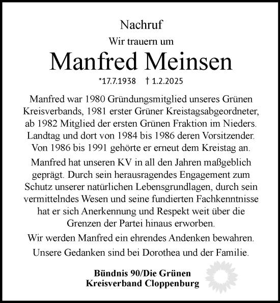 Anzeige von Manfred Meinsen von OM-Medien