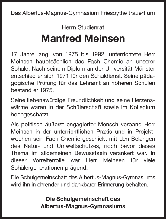 Anzeige von Manfred Meinsen von OM-Medien