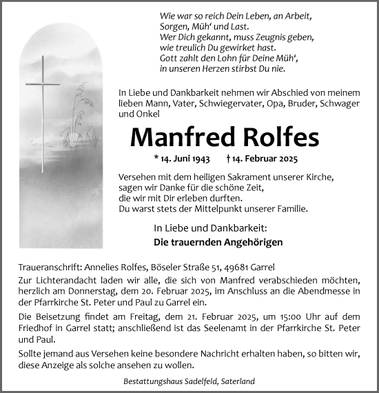 Anzeige von Manfred Rolfes von OM-Medien