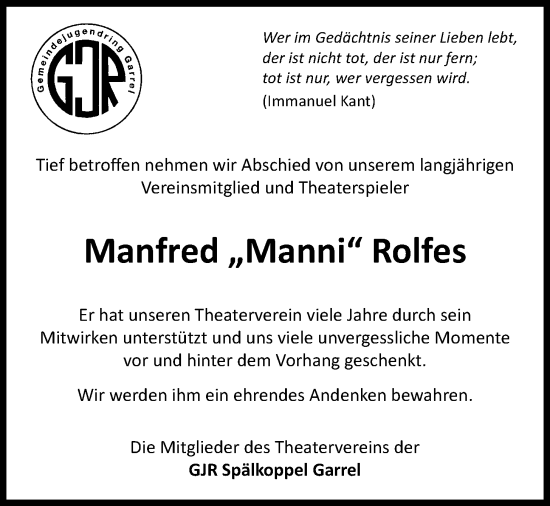 Anzeige von Manfred Rolfes von OM-Medien