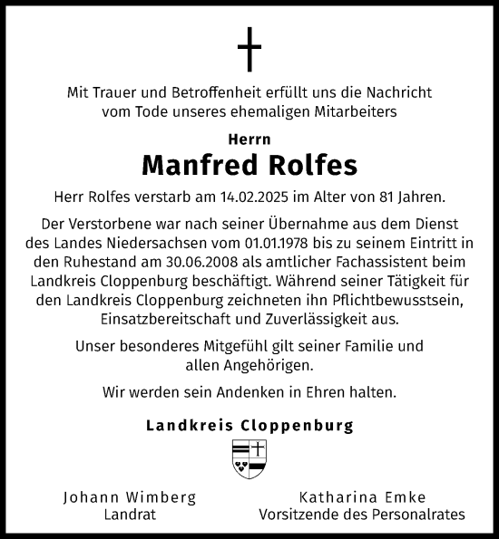 Anzeige von Manfred Rolfes von OM-Medien