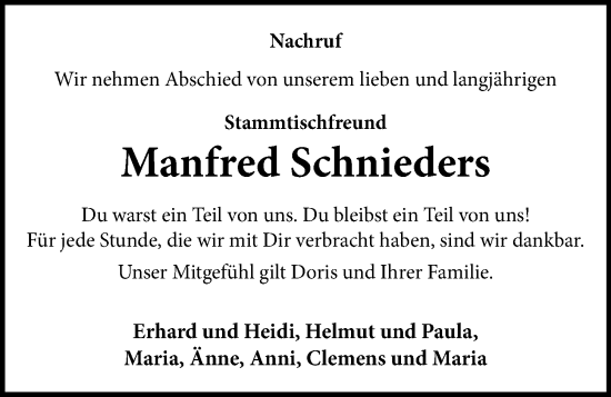 Anzeige von Manfred Schnieders von OM-Medien