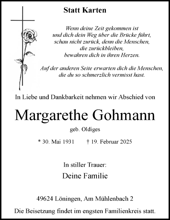 Anzeige von Margarethe Gohmann von OM-Medien