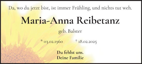 Anzeige von Maria-Anna Reibetanz von OM-Medien