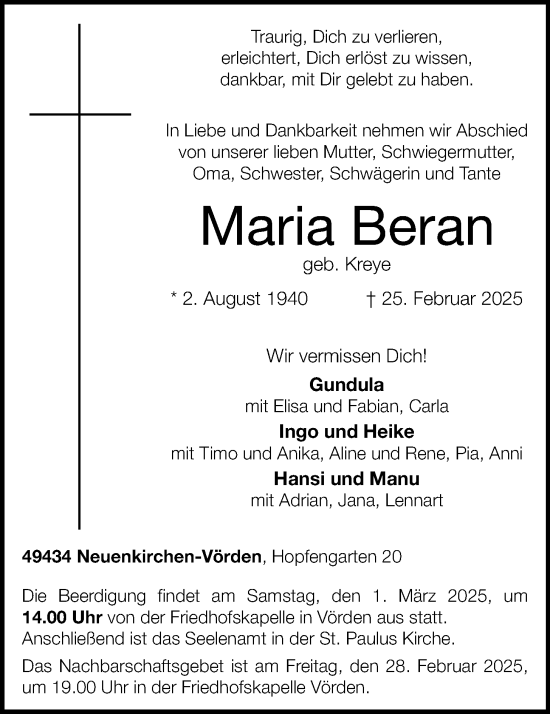 Anzeige von Maria Beran von OM-Medien