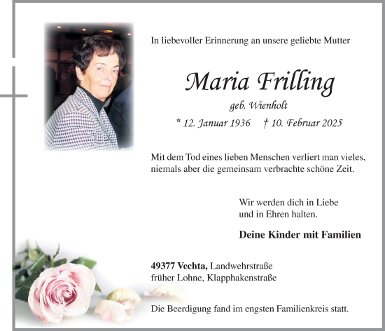 Anzeige von Maria Frilling von OM-Medien