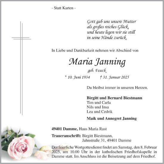 Anzeige von Maria Janning von OM-Medien