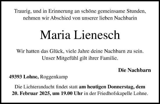Anzeige von Maria Lienesch von OM-Medien