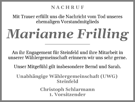 Anzeige von Marianne Frilling von OM-Medien