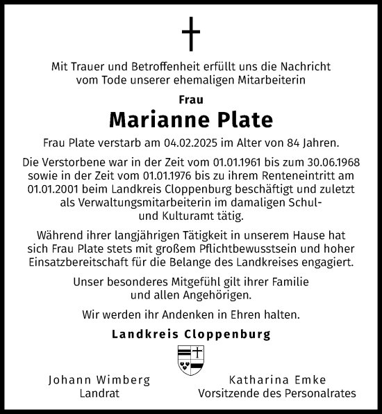 Anzeige von Marianne Plate von OM-Medien