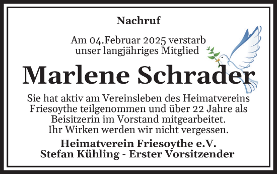 Anzeige von Marlene Schrader von OM-Medien