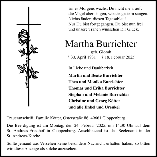 Anzeige von Martha Burrichter von OM-Medien