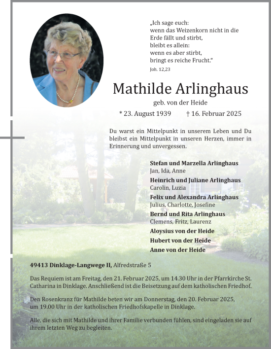 Anzeige von Mathilde Arlinghaus von OM-Medien