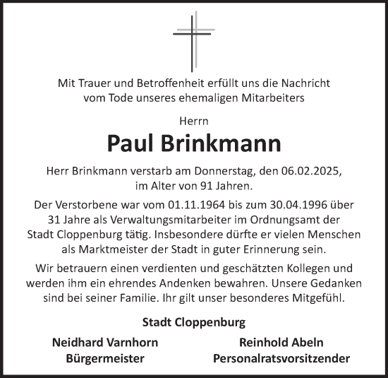 Anzeige von Paul Brinkmann von OM-Medien