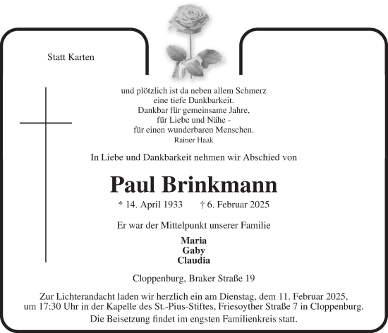 Anzeige von Paul Brinkmann von OM-Medien