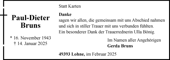 Anzeige von Paul-Dieter Bruns von OM-Medien