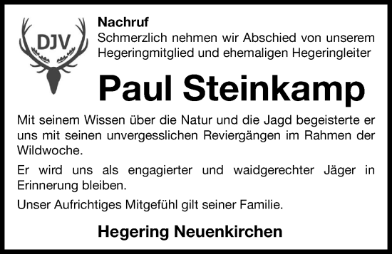 Anzeige von Paul Steinkamp von OM-Medien