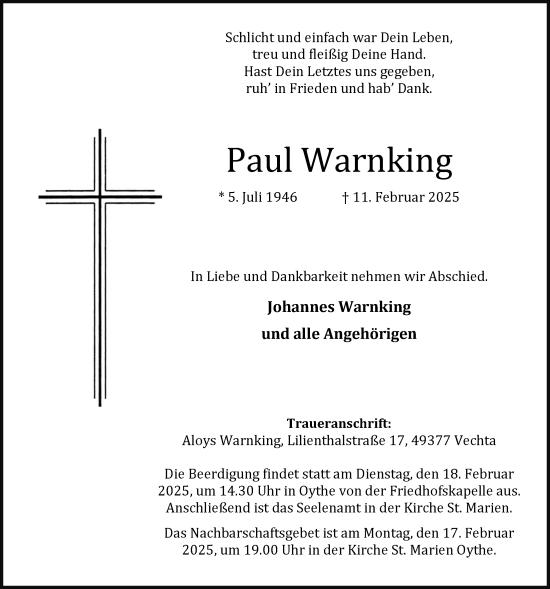 Anzeige von Paul Warnking von OM-Medien