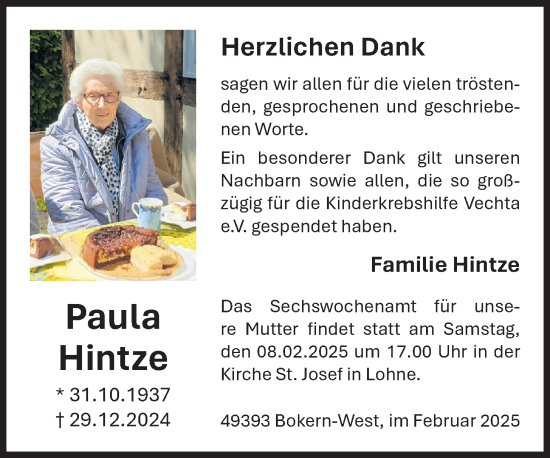 Anzeige von Paula Hintze von OM-Medien