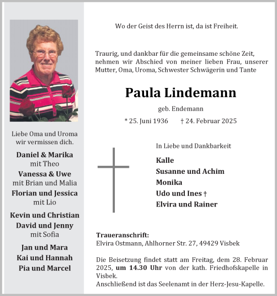 Anzeige von Paula Lindemann von OM-Medien