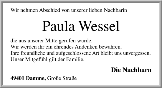 Anzeige von Paula Wessel von OM-Medien