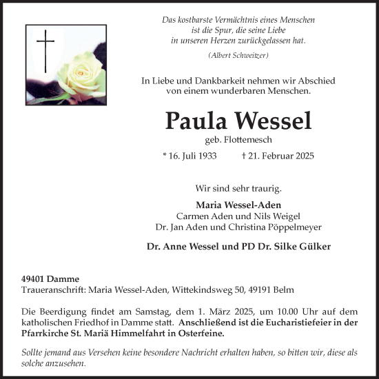 Anzeige von Paula Wessel von OM-Medien