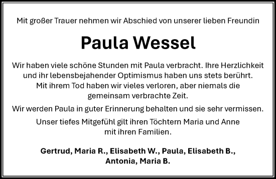 Anzeige von Paula Wessel von OM-Medien