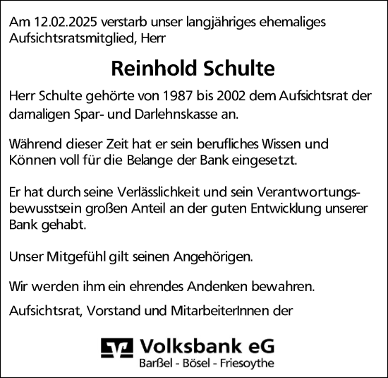 Anzeige von Reinhold Schulte von OM-Medien