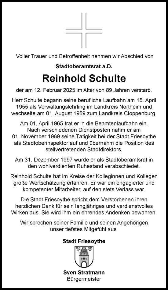 Anzeige von Reinhold Schulte von OM-Medien