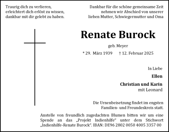 Anzeige von Renate Burock von OM-Medien
